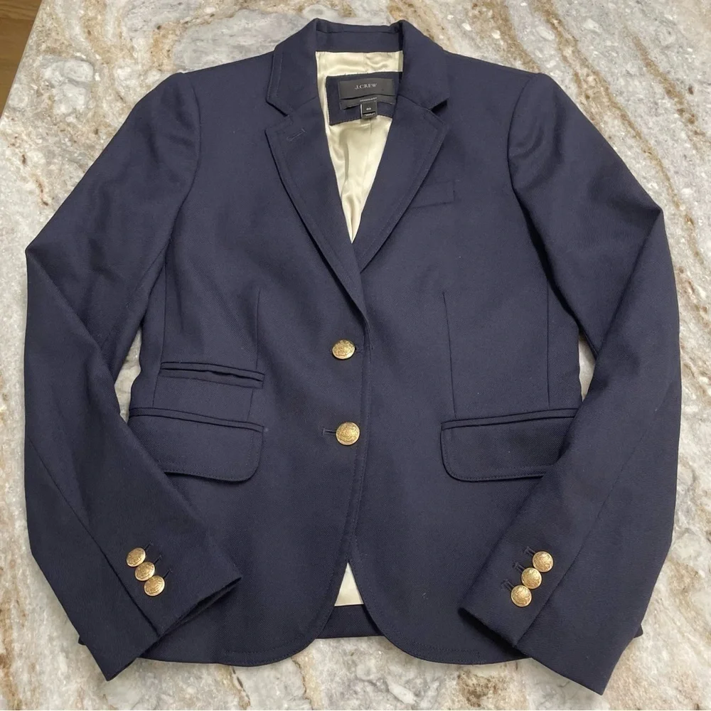 J. Crew Schoolboy Blazer Navy Blue Wool Blend Jacket Gold Buttons